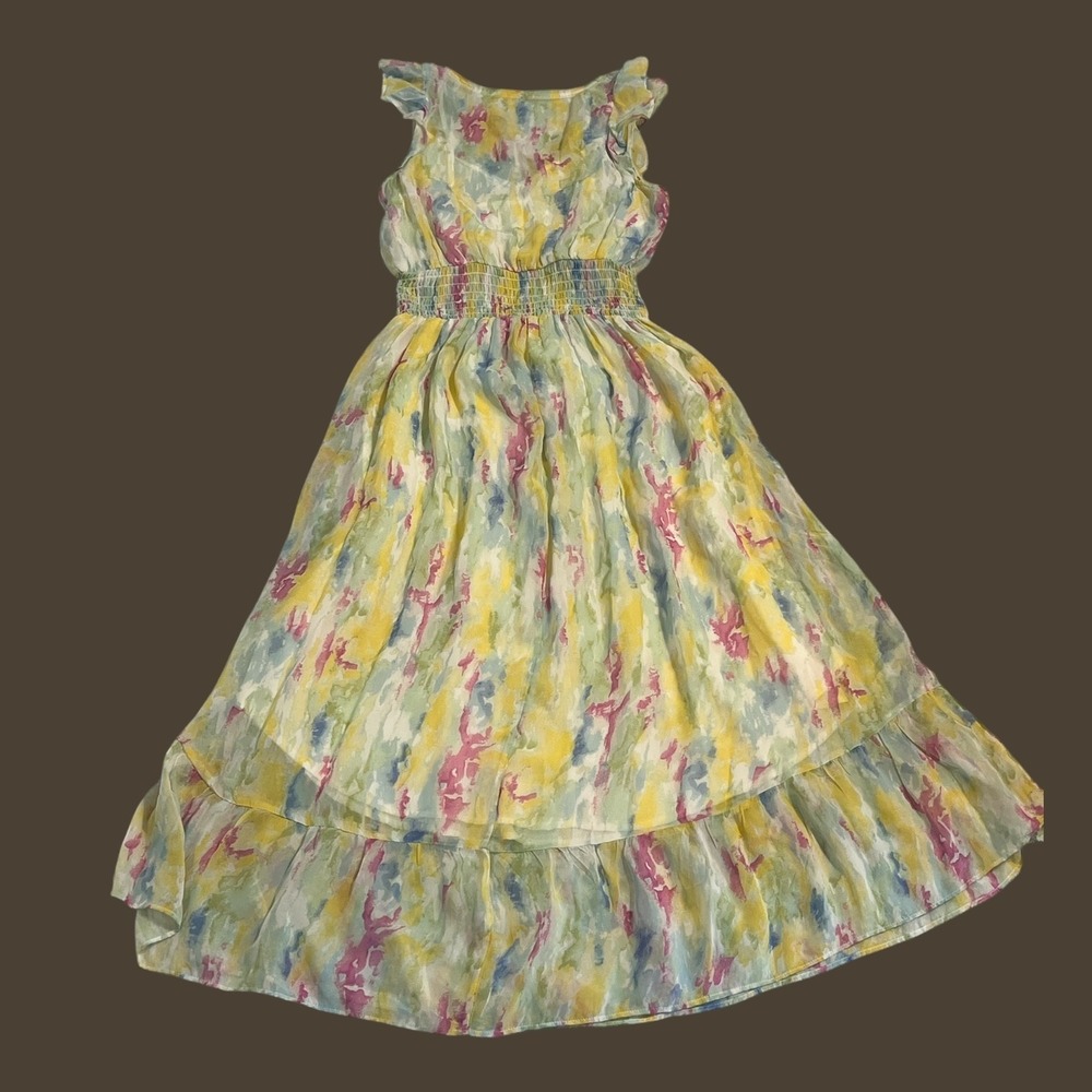 Anthropologie Watercolor Floral Maxi Dress Smocked Waist Flutter Sleeve Size 2 - Picture 10 of 14